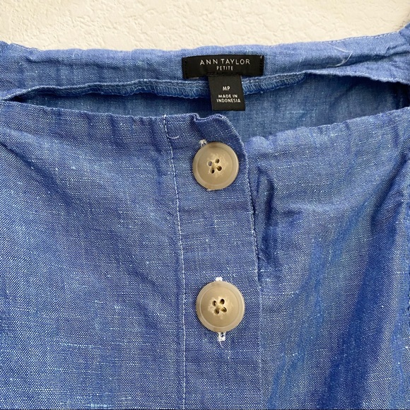 ANN TAYLOR Chambray Puff Sleeve Square Neck Blouse - Picture 9 of 12